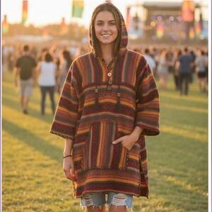 Kathmandu Imports Rasta Colorful Poncho Hoodie Surfer Hippie Tunic  100% Cotton